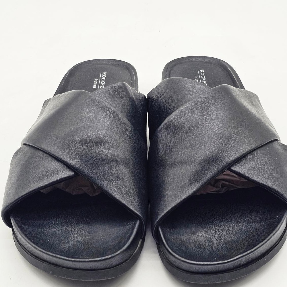 Rockport RWLEIA Sandals Women 9.5W Black Leather truTECH Slides